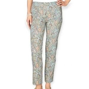 Talbots Chatham Ankle Pant Size 10 Petite Cotton Pale Blue Paisley Summer Preppy